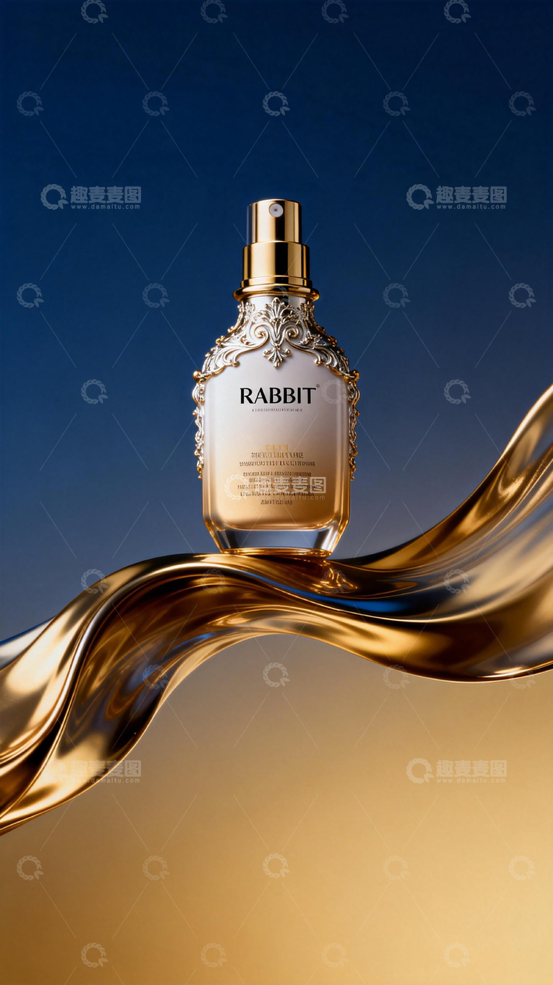 高清大图下载【趣麦麦图】奢华香水瓶金色液体广告