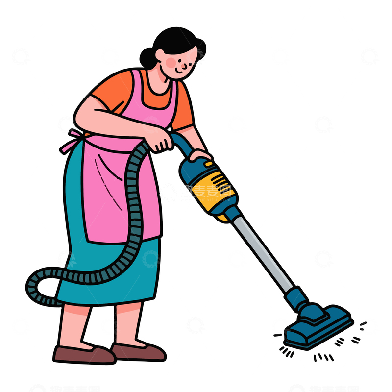 源文件下载【趣麦麦图】家庭清洁卡通吸尘器插画
