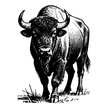 黑白素描野牛矢量插画