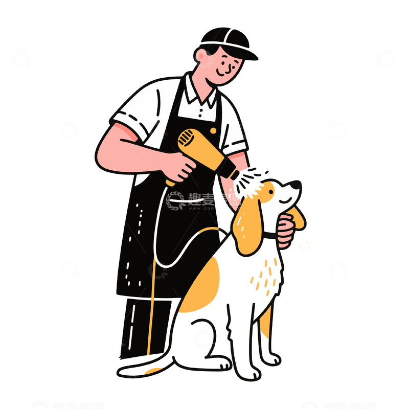源文件下载【趣麦麦图】卡通人物与狗互动插画