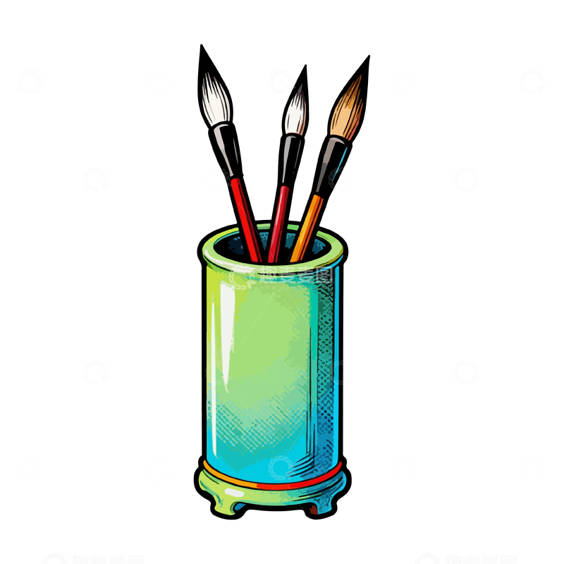源文件下载【趣麦麦图】绘画笔筒卡通插画