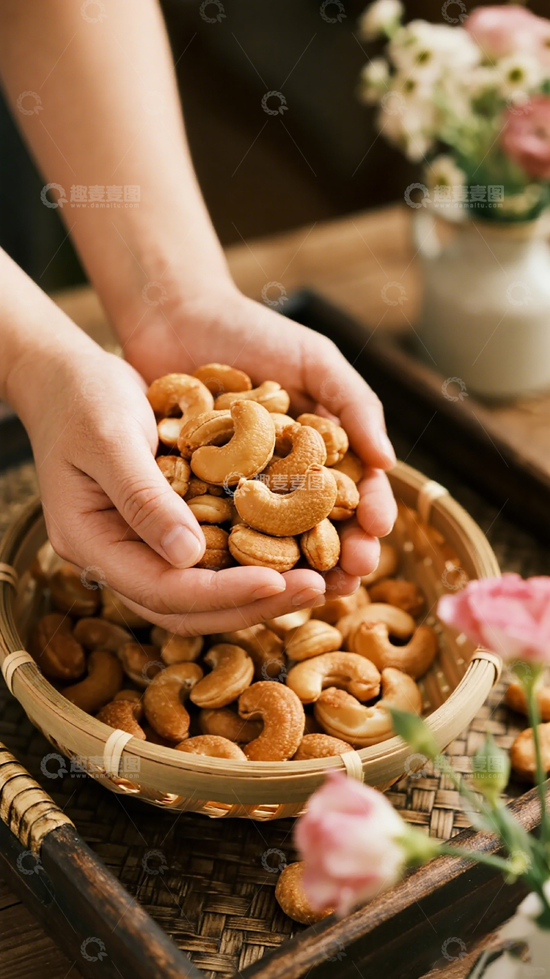 高清大图下载【趣麦麦图】竹篮满载腰果美食摄影