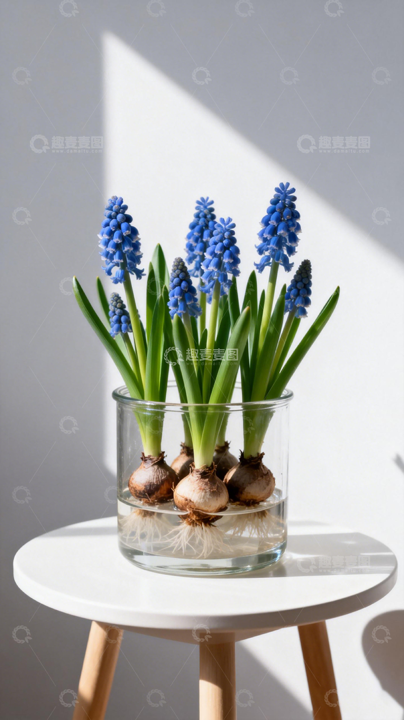 高清大图下载【趣麦麦图】简约玻璃瓶蓝色花卉装饰