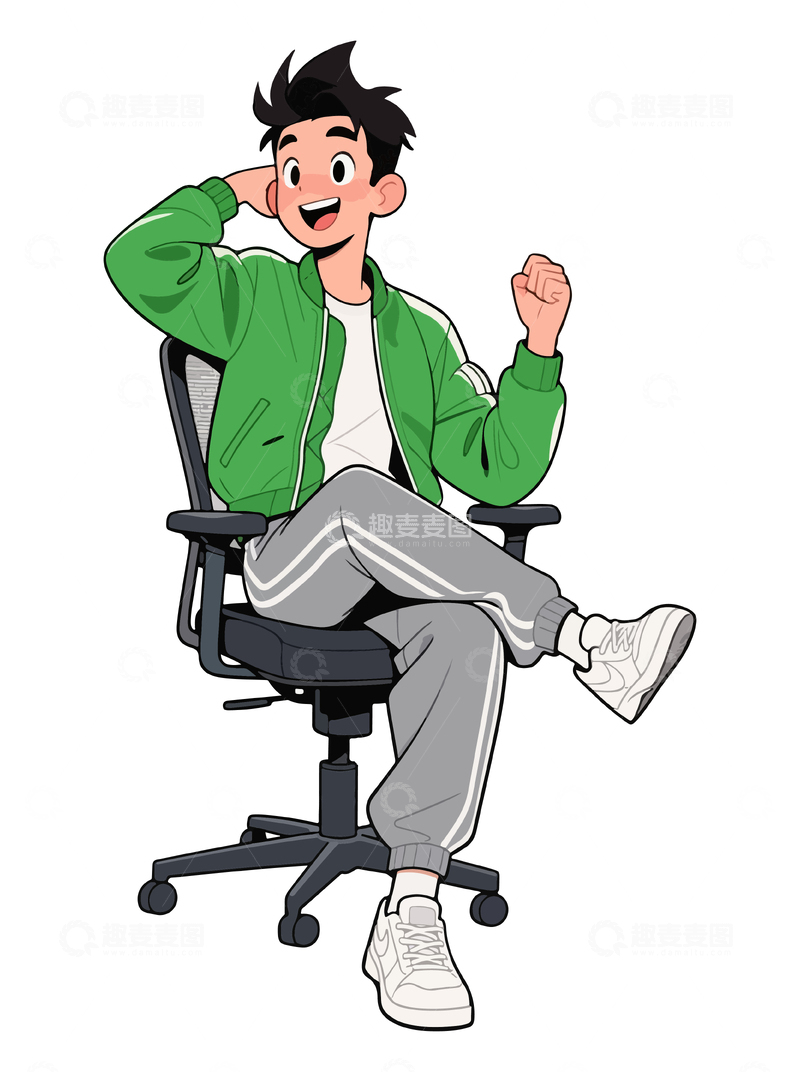 源文件下载【趣麦麦图】卡通男子休闲椅上欢呼插画