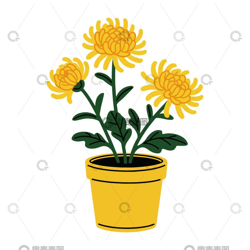 源文件下载【趣麦麦图】卡通菊花盆栽插图