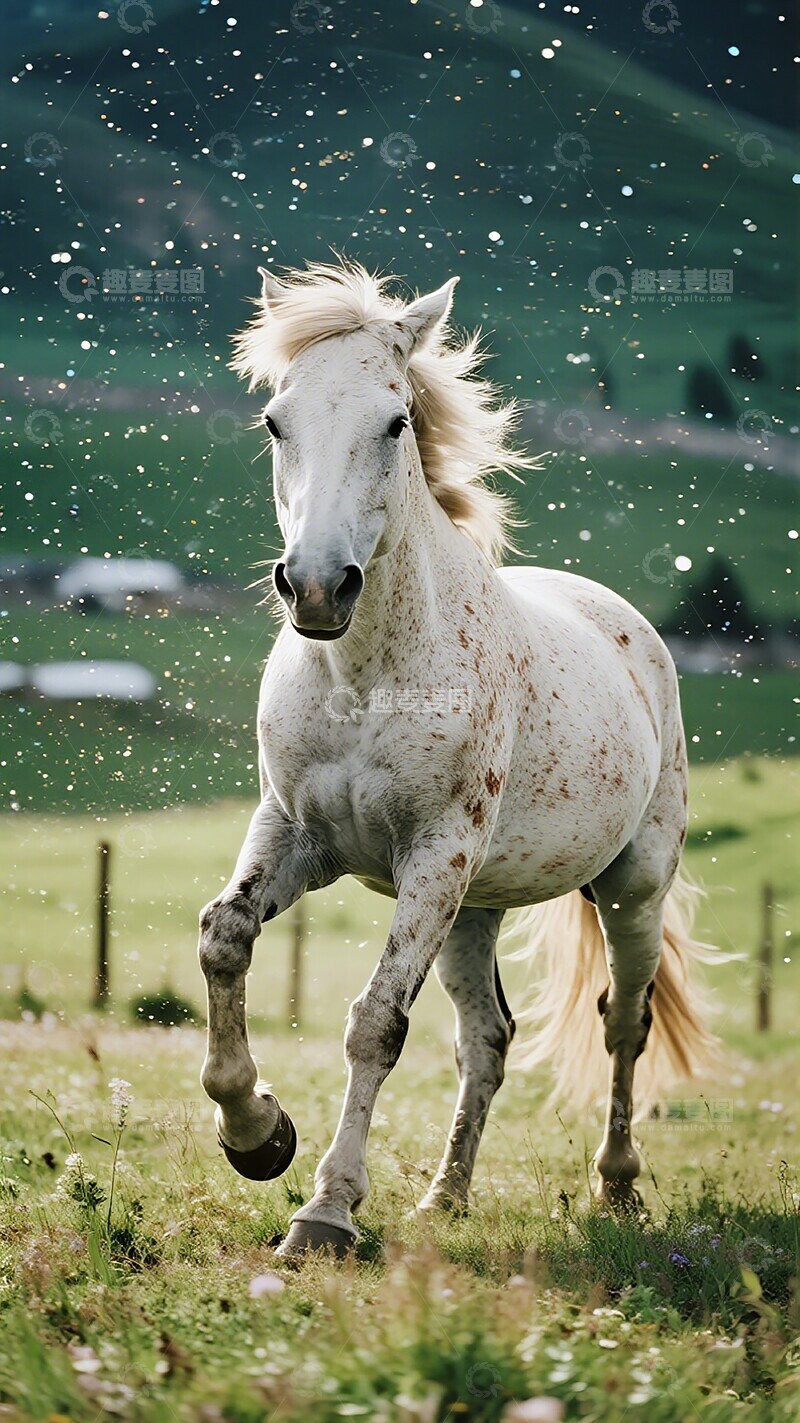 高清大图下载【趣麦麦图】白马奔腾草原风光摄影