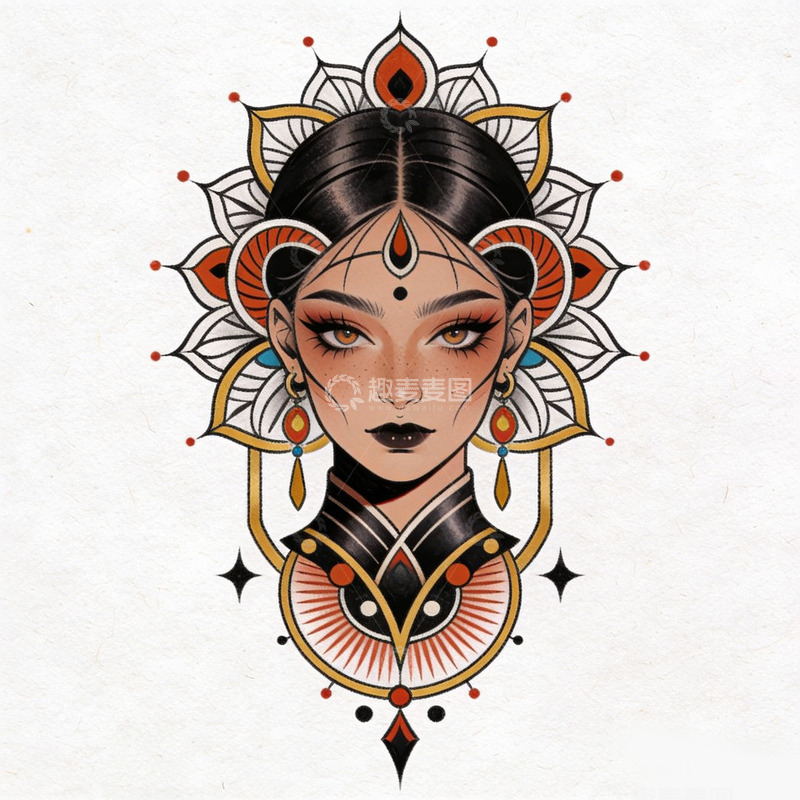 高清大图下载【趣麦麦图】抽象女性头像曼陀罗插画设计素材