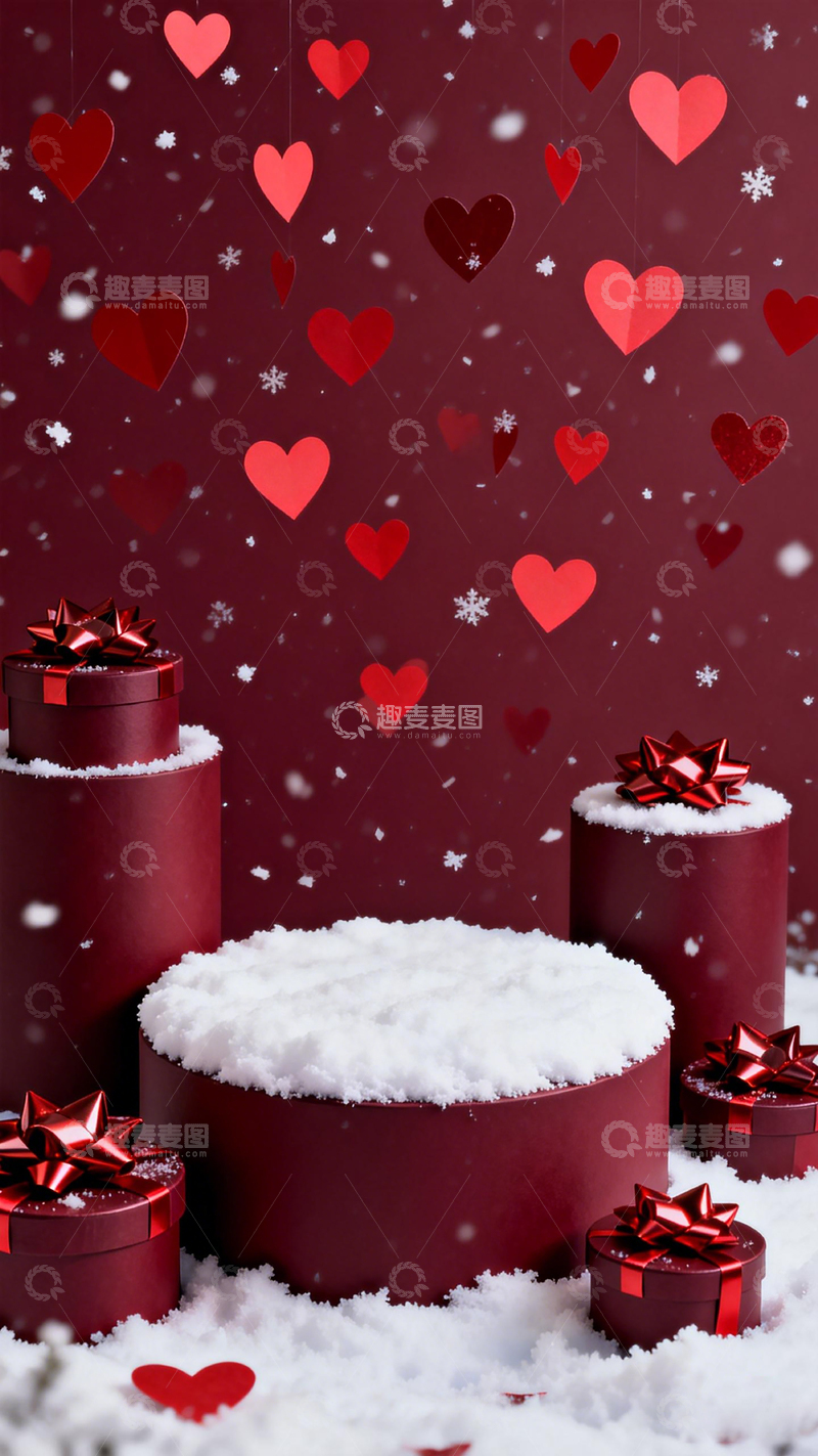 高清大图下载【趣麦麦图】浪漫情人节礼盒雪花装饰