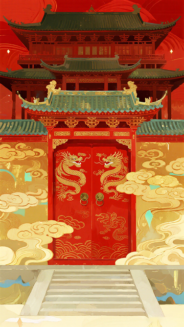 古风宫殿门插画