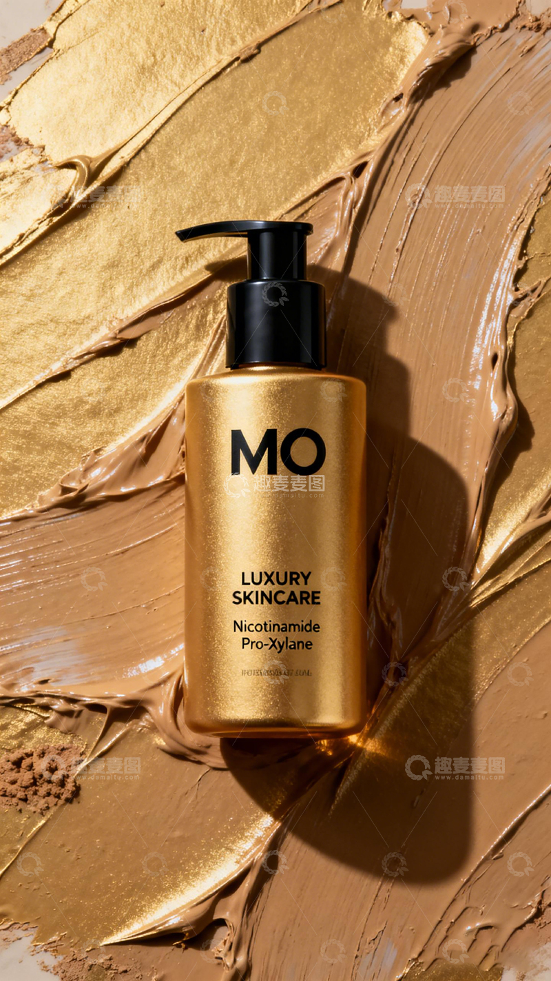 高清大图下载【趣麦麦图】奢华护肤金色瓶身展示