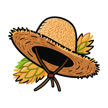 田园风草帽与麦穗图案设计素材