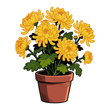 卡通菊花盆栽插画设计素材