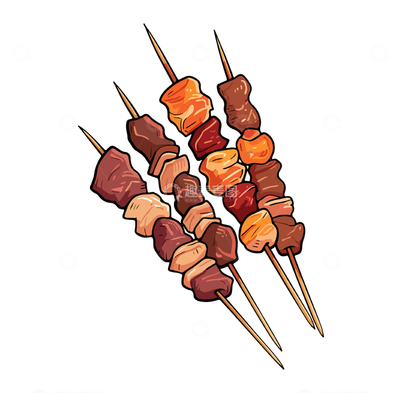 源文件下载【趣麦麦图】烧烤串美食插画2