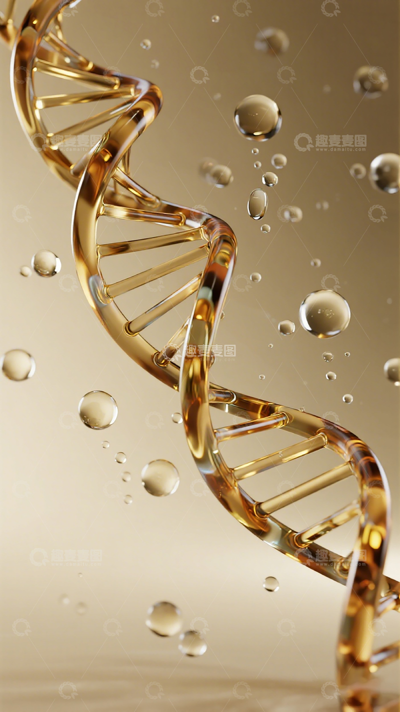 高清大图下载【趣麦麦图】金色DNA分子水滴艺术图