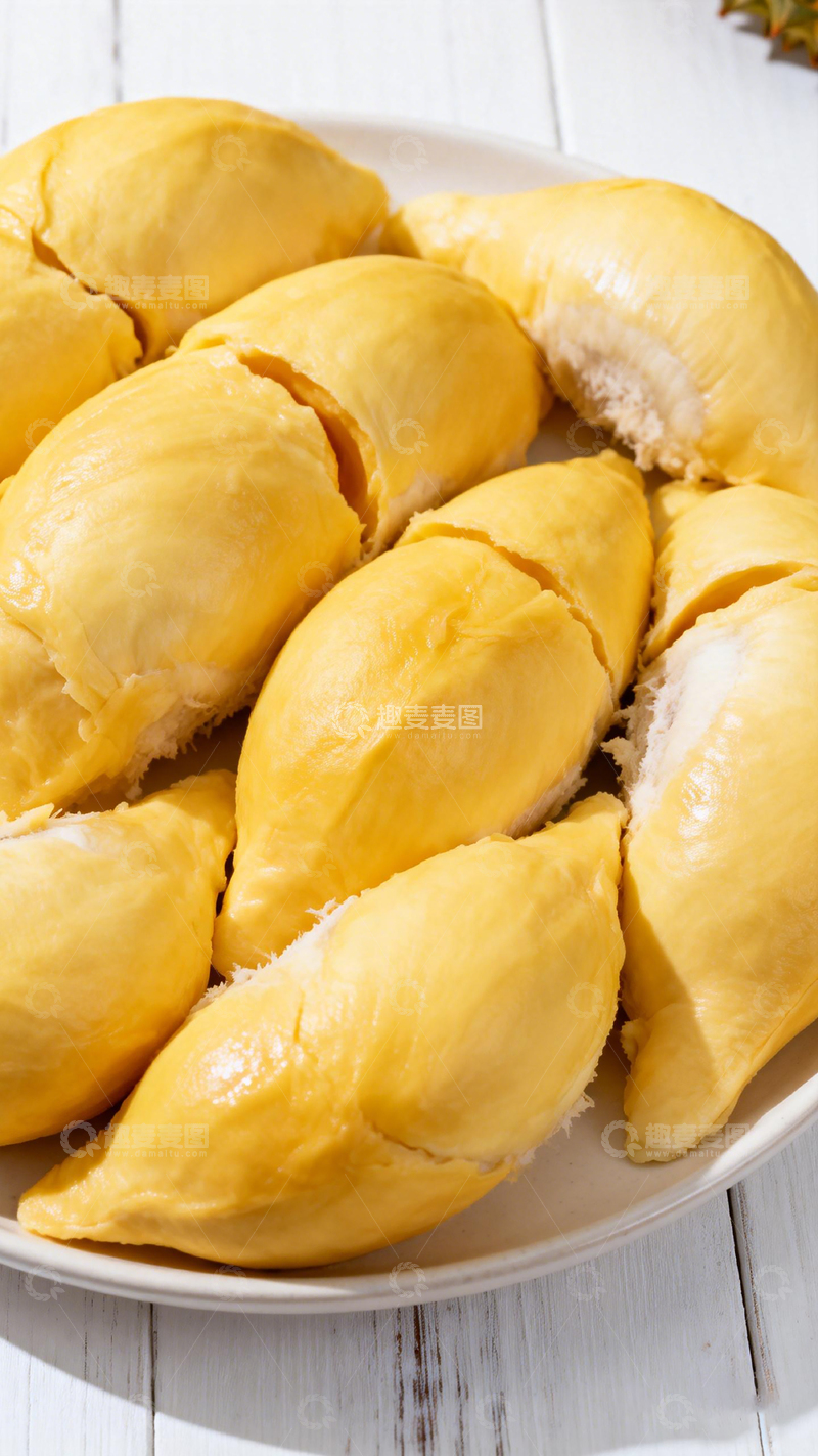 高清大图下载【趣麦麦图】新鲜榴莲果肉盘装展示