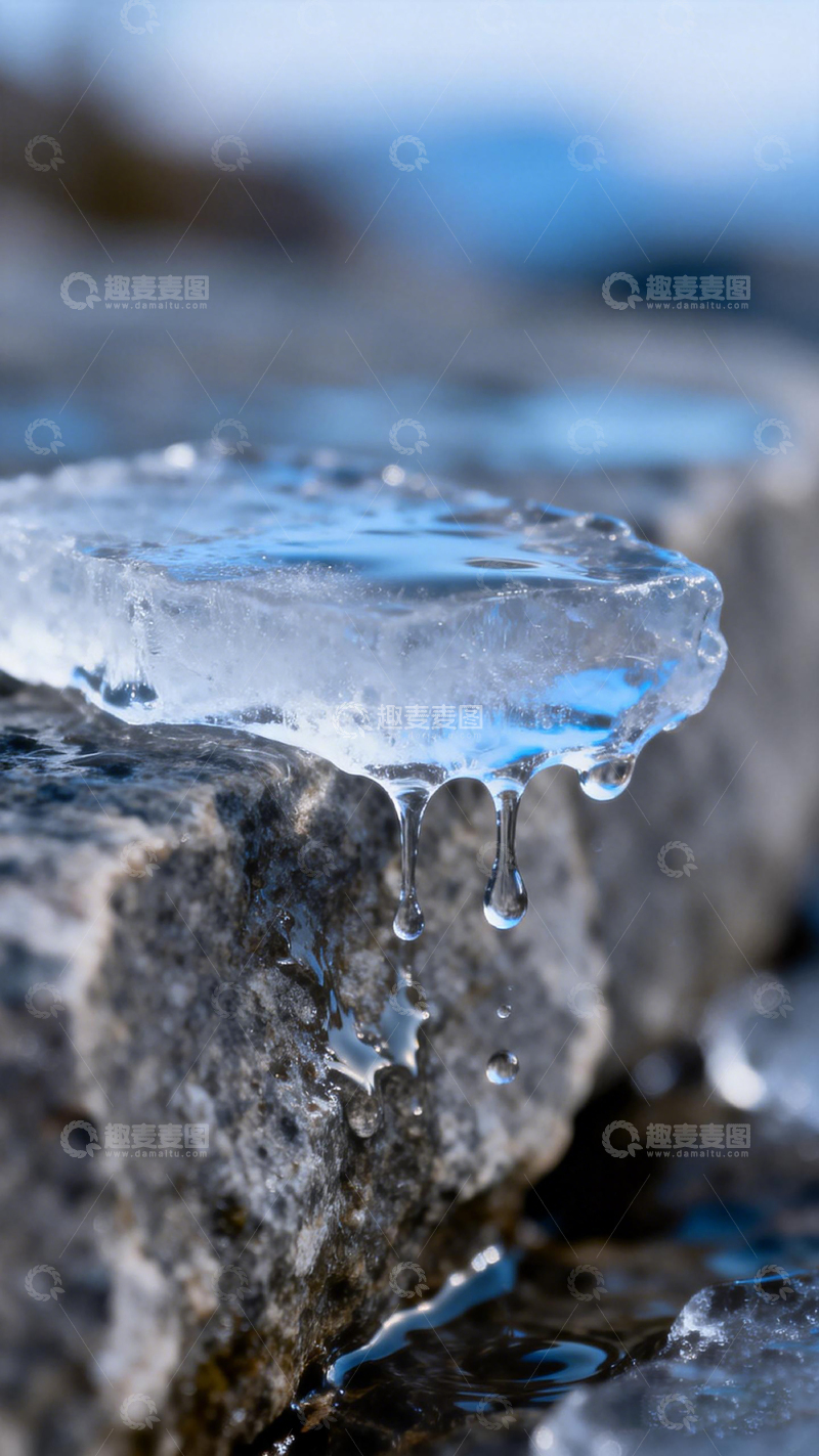 高清大图下载【趣麦麦图】冰冻岩石水滴特写