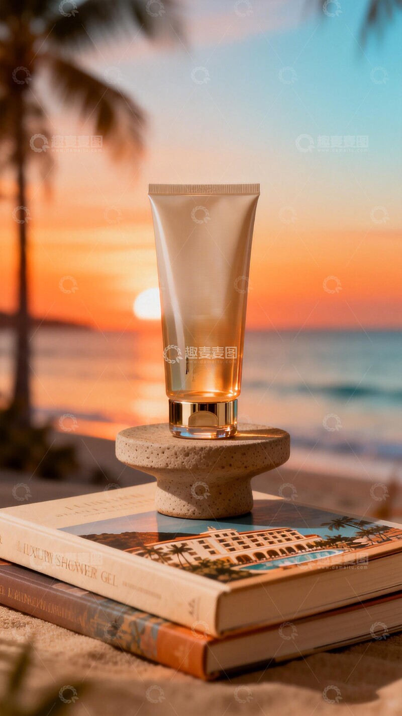高清大图下载【趣麦麦图】海滩日落奢华沐浴露广告8
