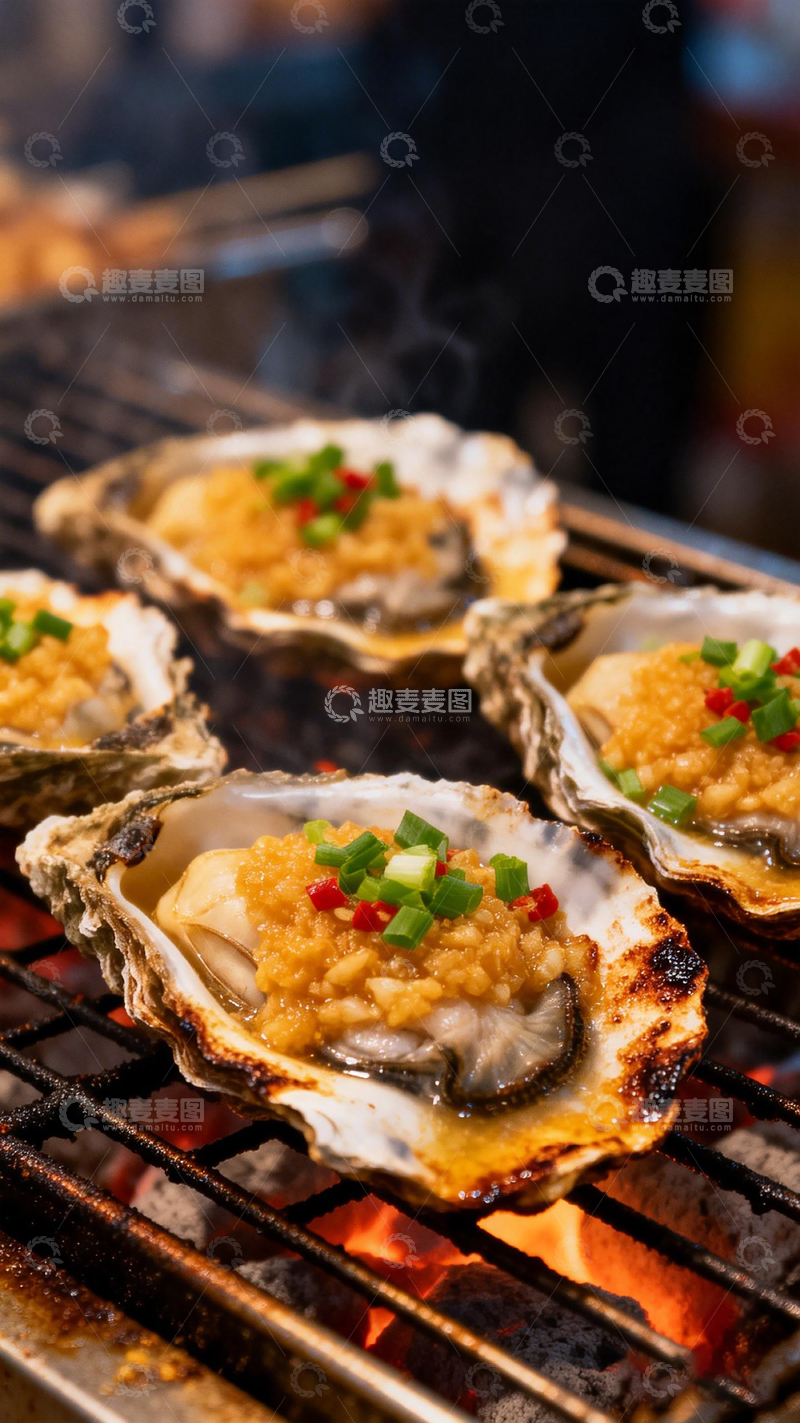 高清大图下载【趣麦麦图】烤生蚝美食摄影