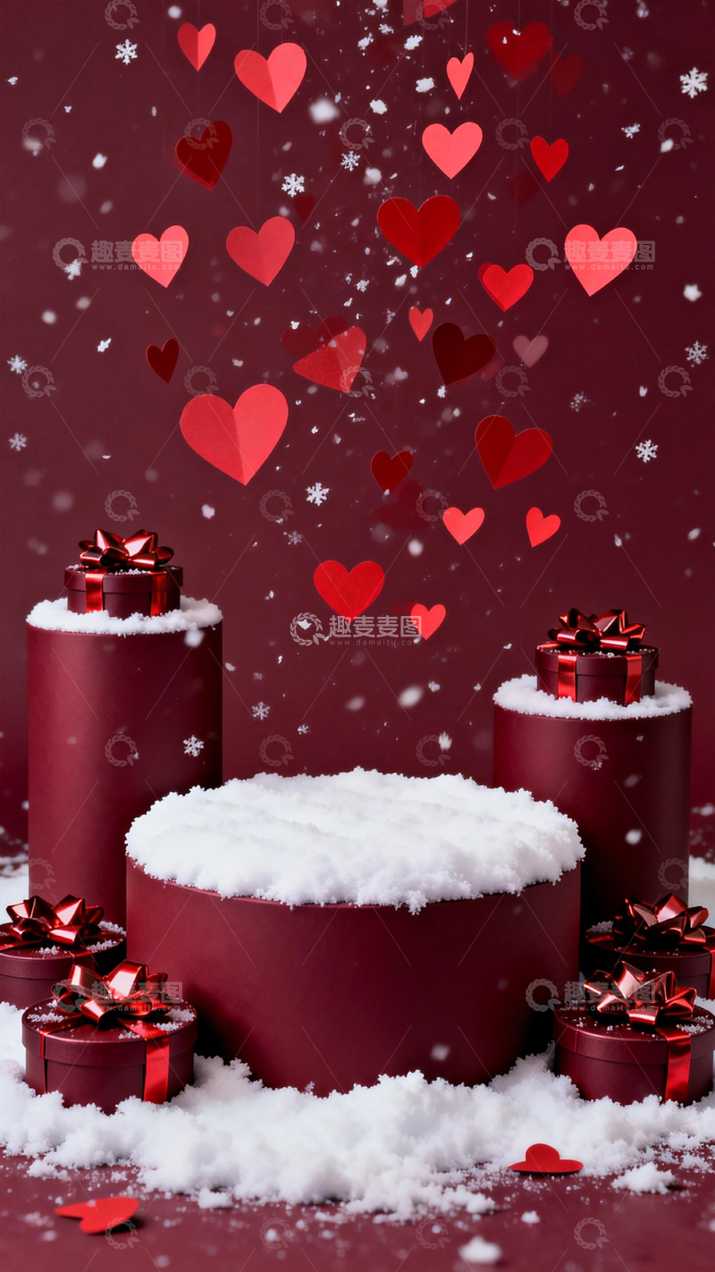 高清大图下载【趣麦麦图】浪漫情人节礼盒雪花爱心装饰