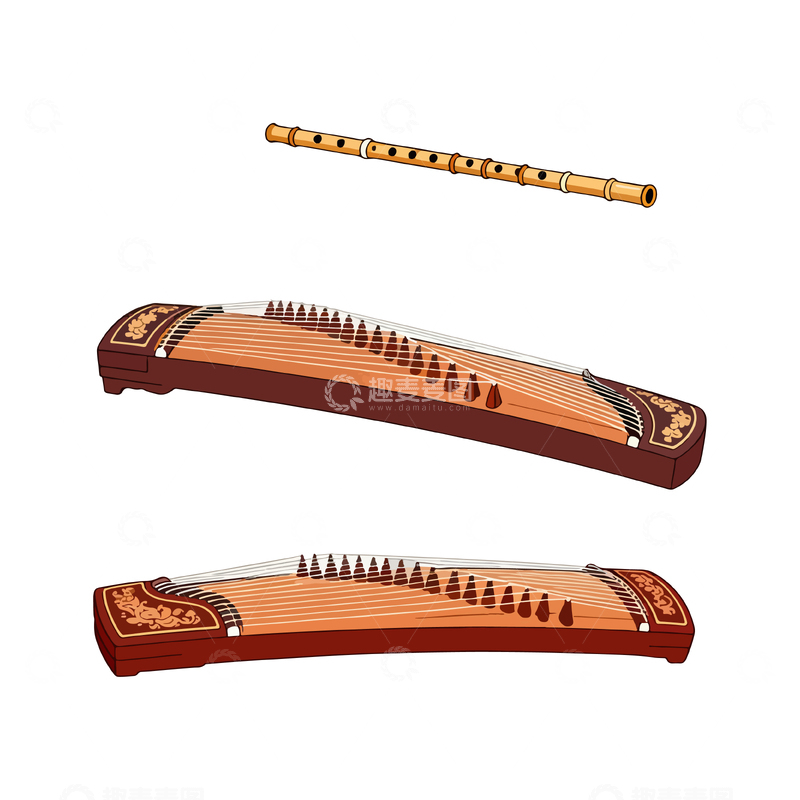源文件下载【趣麦麦图】古典乐器扬琴插画