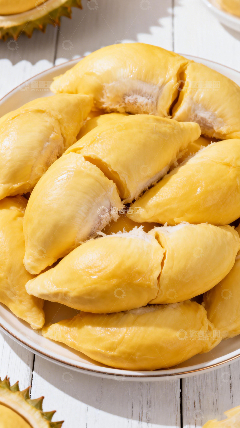 高清大图下载【趣麦麦图】新鲜榴莲果肉特写美食摄影