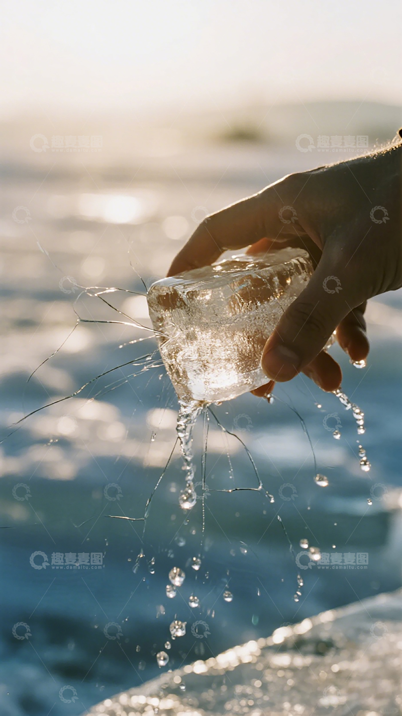 高清大图下载【趣麦麦图】海边手捏玻璃水滴美景