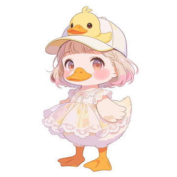 卡通可爱Q版的拟人化小鸭子女版元素