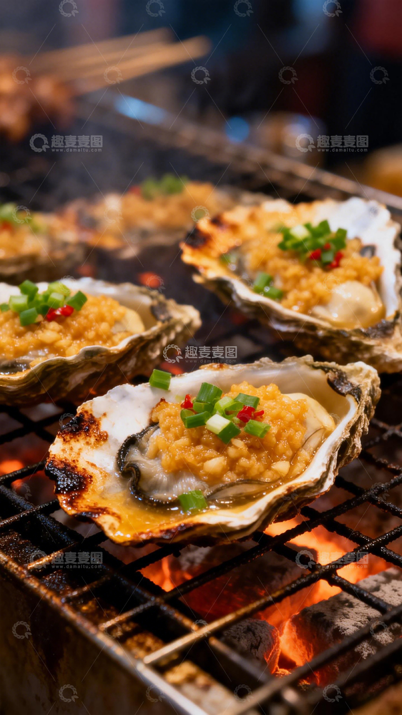 高清大图下载【趣麦麦图】烤生蚝美食烧烤