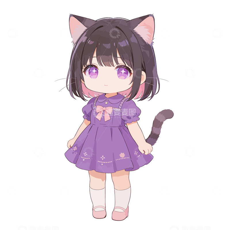 高清大图下载【趣麦麦图】卡通可爱Q版的猫咪女孩元素