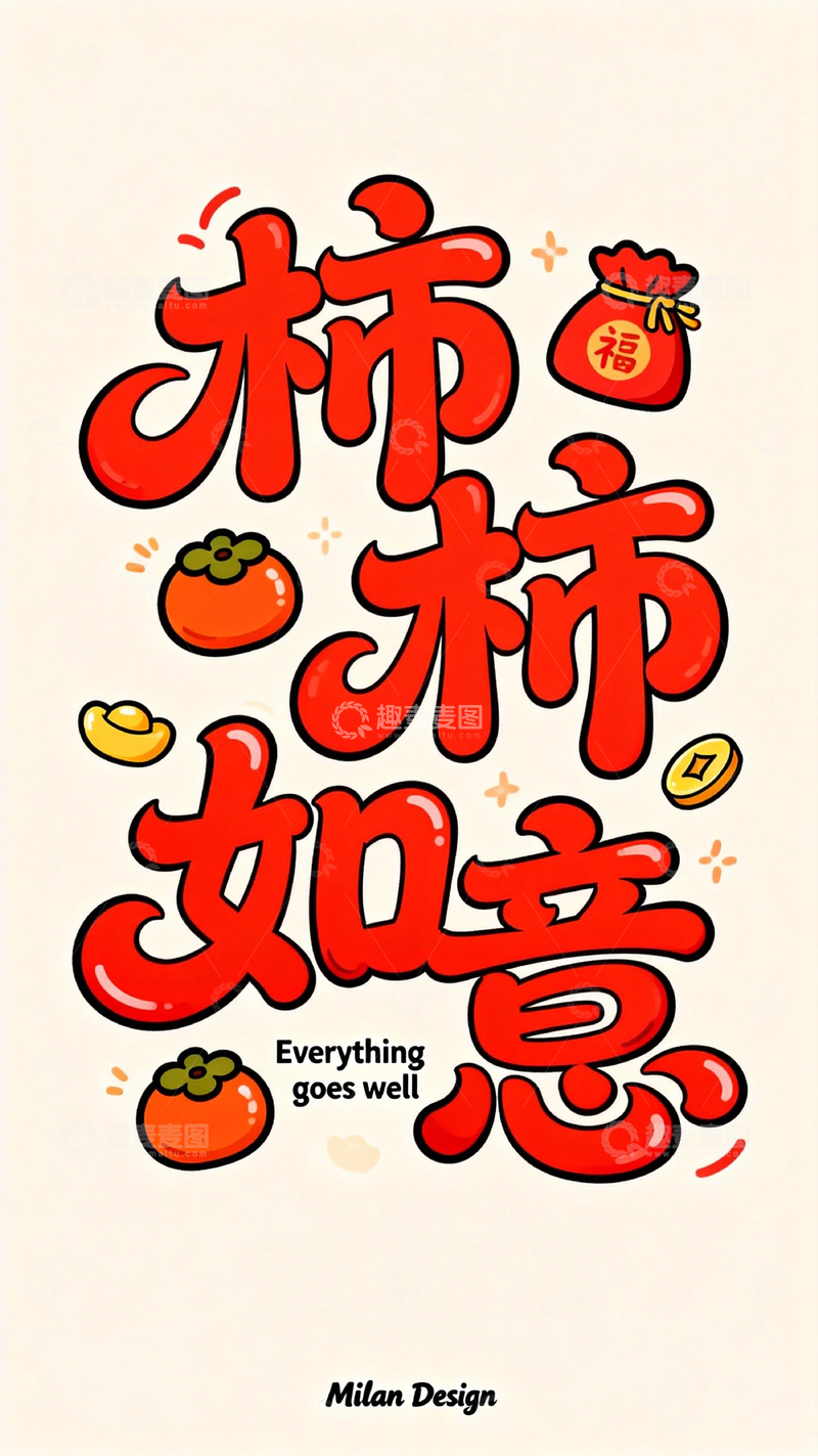 高清大图下载【趣麦麦图】柿柿如意祝福海报设计