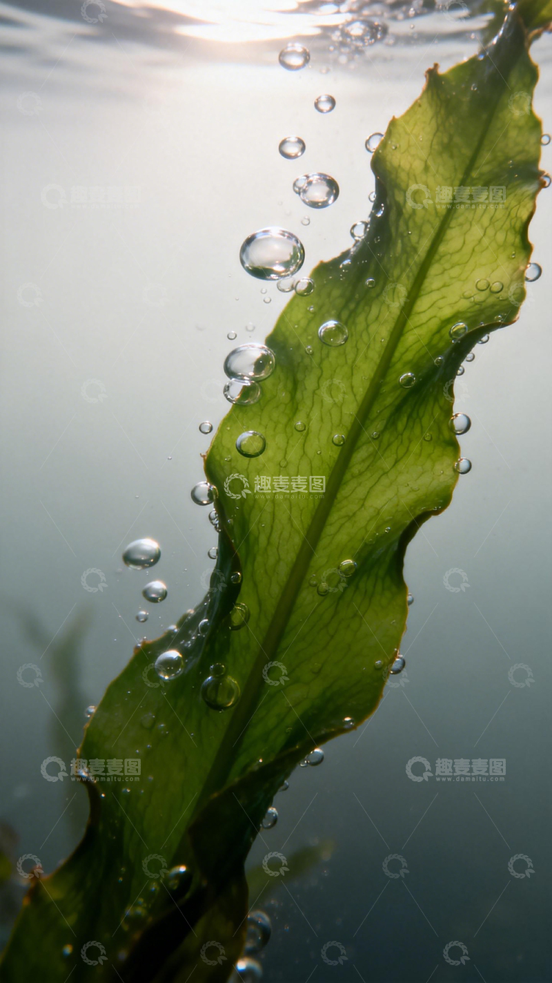 高清大图下载【趣麦麦图】水下绿叶气泡美景