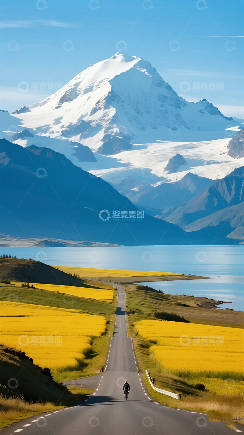 高清大图下载【趣麦麦图】-雪山公路骑行风光