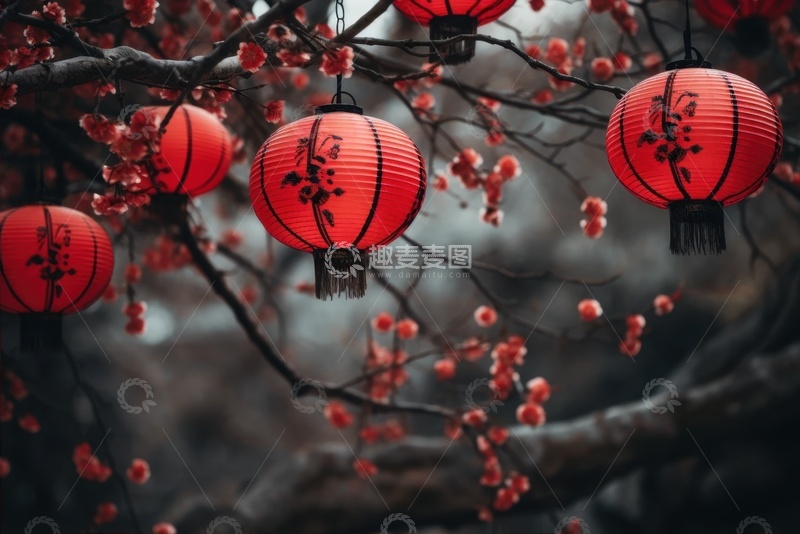 高清大图下载【趣麦麦图】树枝上的红灯笼摄影