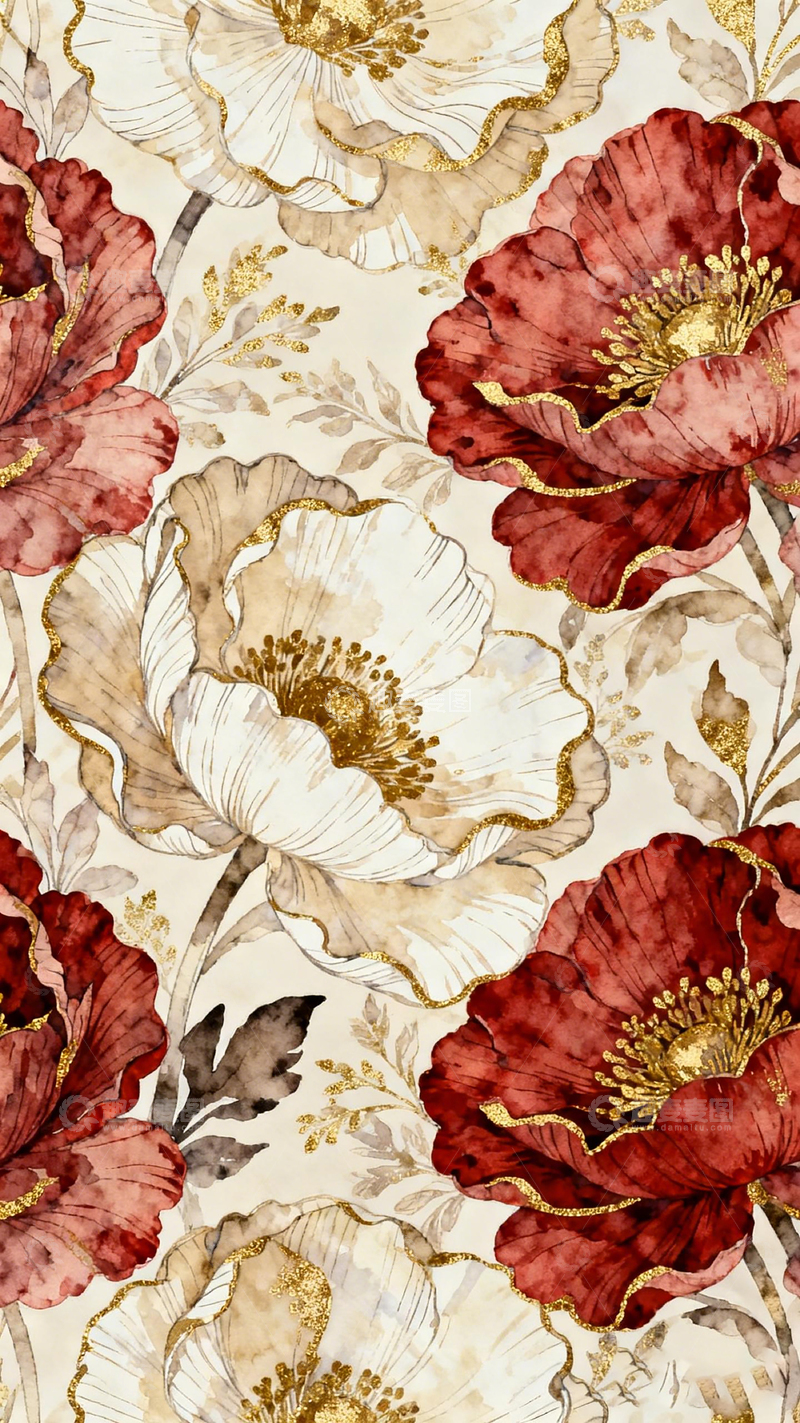 高清大图下载【趣麦麦图】复古花卉图案壁纸设计2