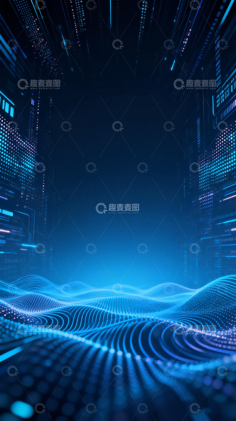 高清大图下载【趣麦麦图】科技感数字波点未来城市壁纸