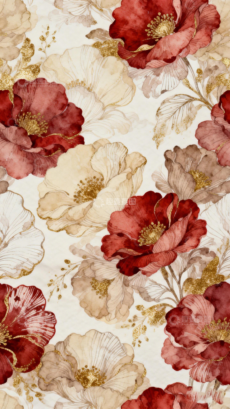 高清大图下载【趣麦麦图】复古花卉装饰图案设计素材