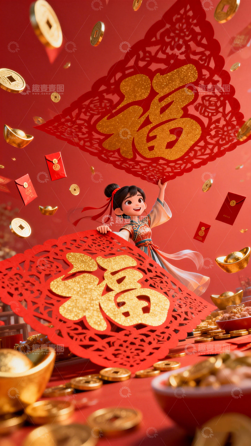 高清大图下载【趣麦麦图】春节喜庆装饰插画