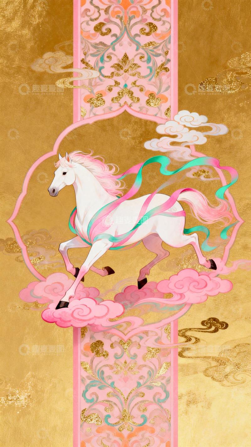 高清大图下载【趣麦麦图】东方神马祥云插画