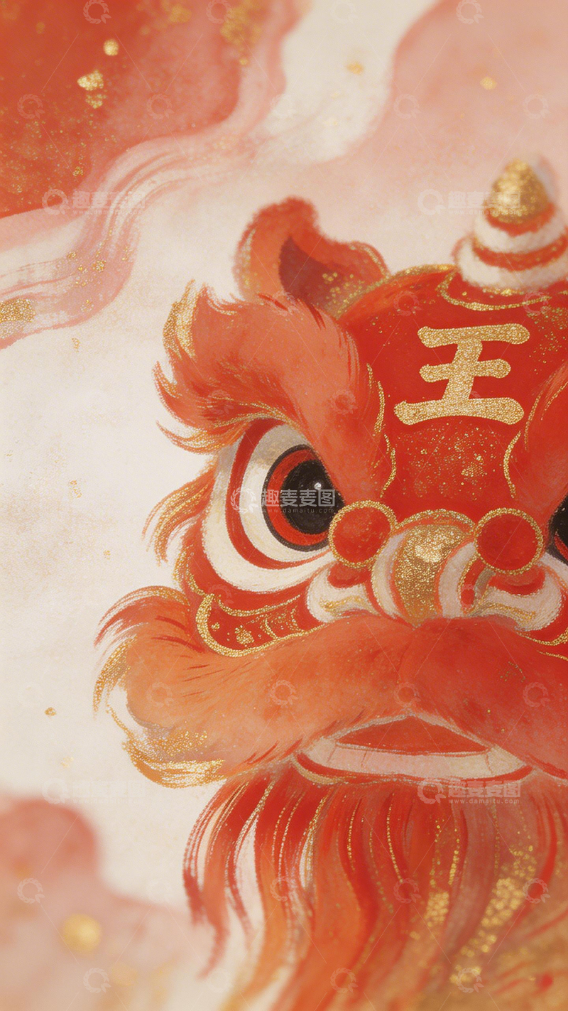 高清大图下载【趣麦麦图】喜庆中国风狮王插画