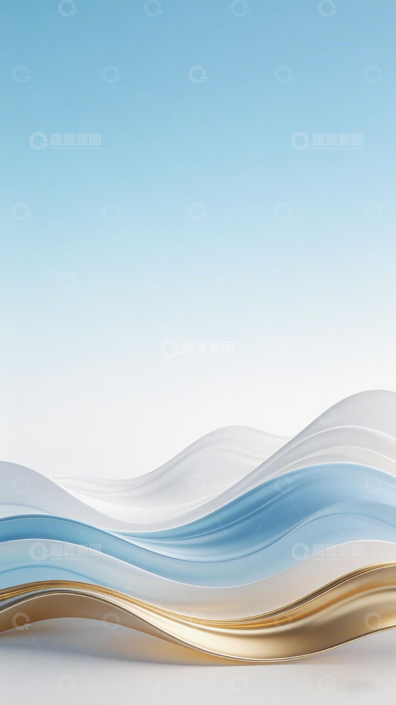 高清大图下载【趣麦麦图】抽象蓝金波浪设计图案