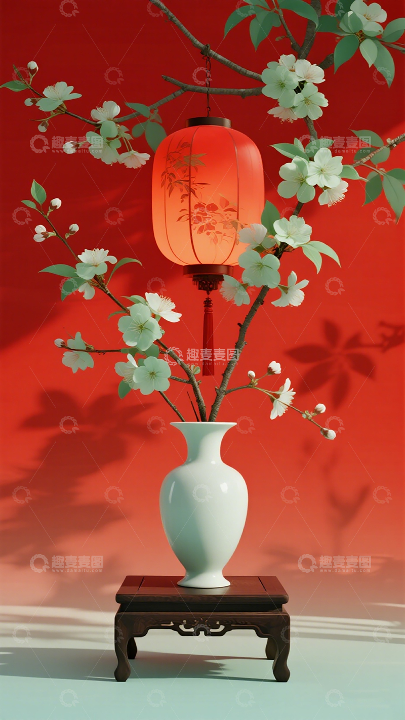 高清大图下载【趣麦麦图】东方风情花瓶灯笼装饰画