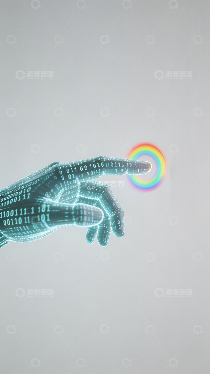 高清大图下载【趣麦麦图】科技手势与彩虹数字创意图