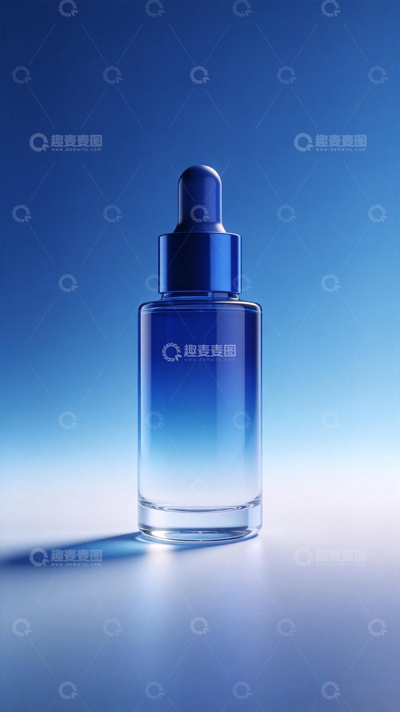 高清大图下载【趣麦麦图】蓝色渐变滴管瓶护肤品