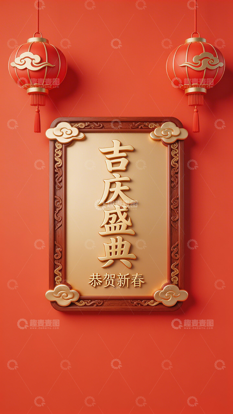 高清大图下载【趣麦麦图】-喜庆盛典恭贺新春装饰画