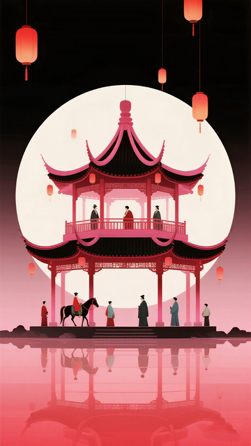 东方亭阁古风插画