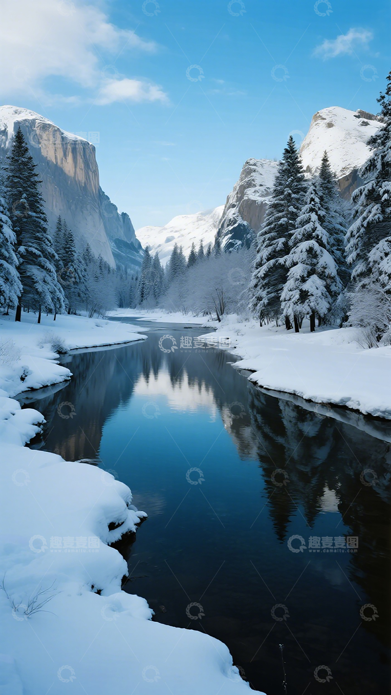 高清大图下载【趣麦麦图】雪山河流冬日风光