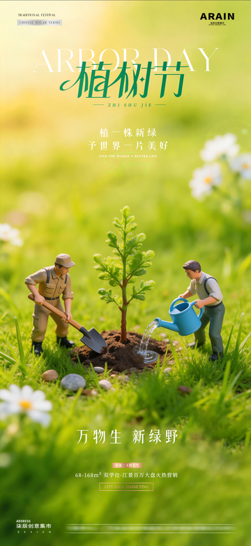 地产植树节树苗微缩场景海报2