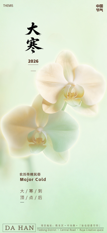 淡雅兰花大寒节气海报设计