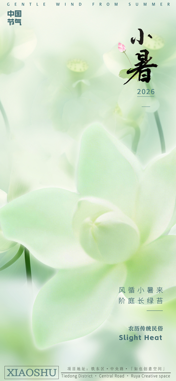 淡雅荷花小暑海报设计