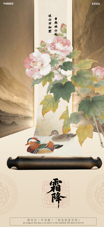 古风水墨霜降花鸟图